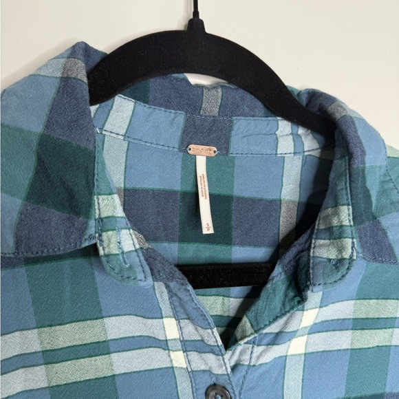 Free People Loveland Plaid Button Down Shirt in the color Winter Sea - Picture 8 of 8